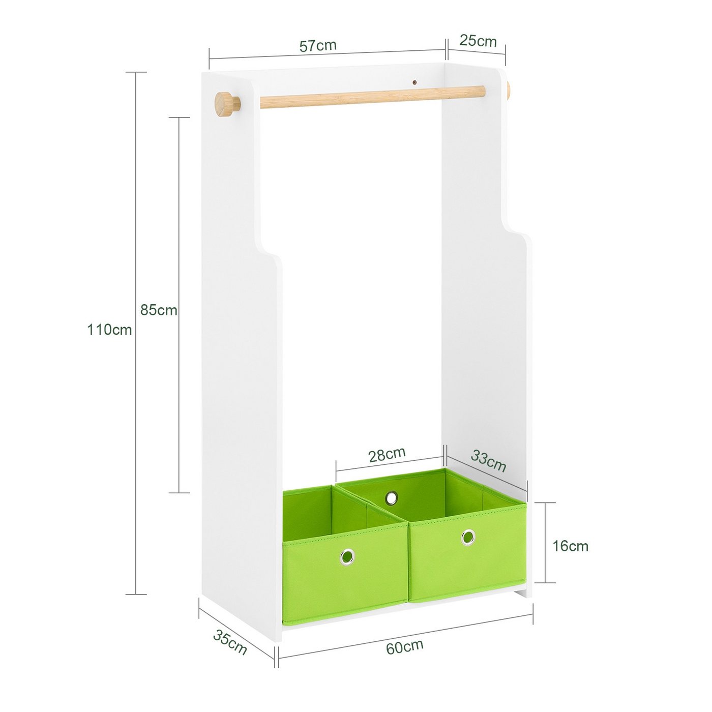SoBuy Kindergarderobe mit 2 Boxen Kinderkleiderständer Kleiderschrank KMB109-W Bild 2