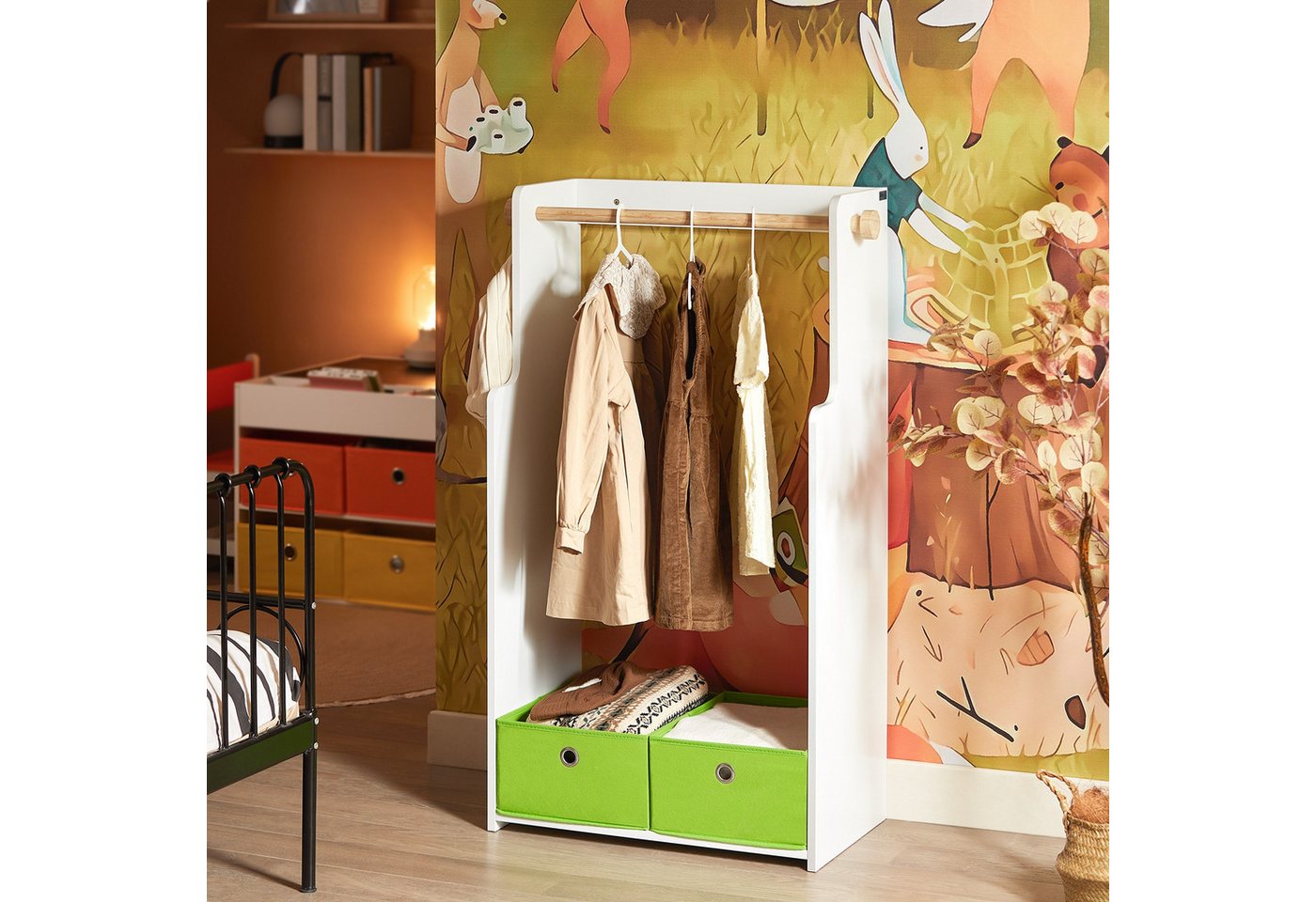 SoBuy Kindergarderobe mit 2 Boxen Kinderkleiderständer Kleiderschrank KMB109-W Bild 4