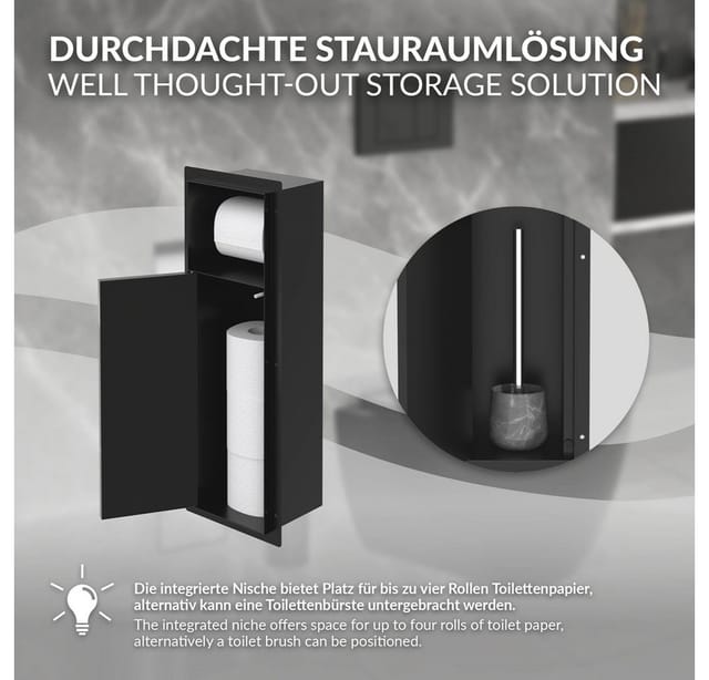 LuxeBath Unterputz-Schrankmodul WC aus Edelstahl Schwarz 60x20x10 cm