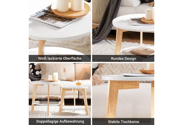 SoBuy Couchtisch 2er-Set Runde Beistelltische Satztische fürs Wohnzimmer FBT75-W