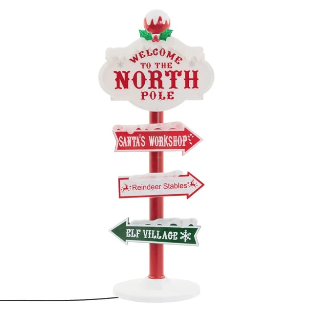ECD Germany LED Weihnachtsdeko Wegweiser 95 cm 59 LEDs Nordpol Schild
