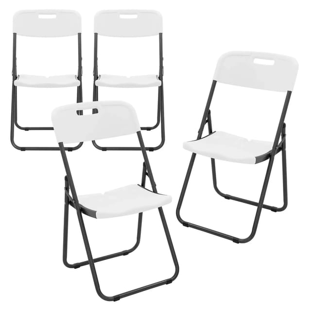 ECD Germany Klappstühle 4Er Set Weiß Kunststoff Stahlrahmen