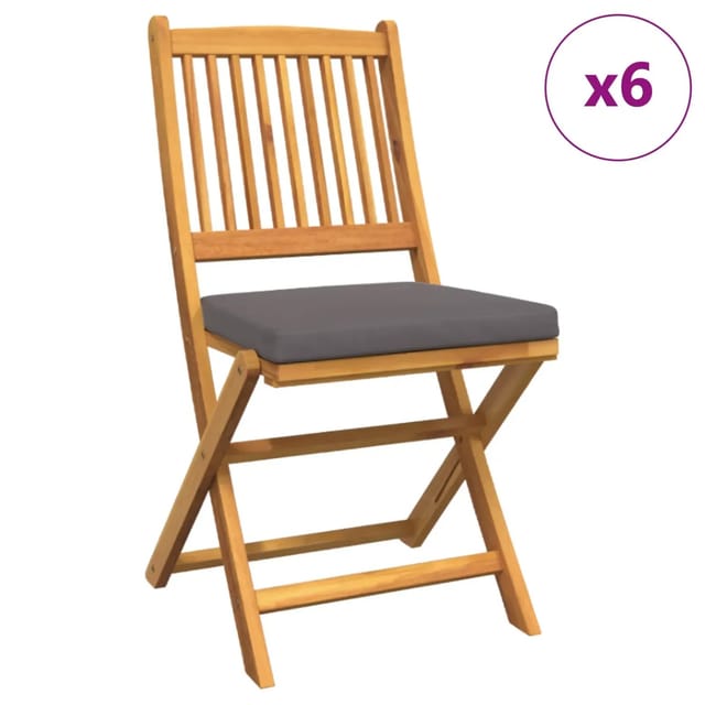 vidaXL Garten-Klappstühle mit Grauen Kissen 6 Stk Massivholz Akazie 3329126