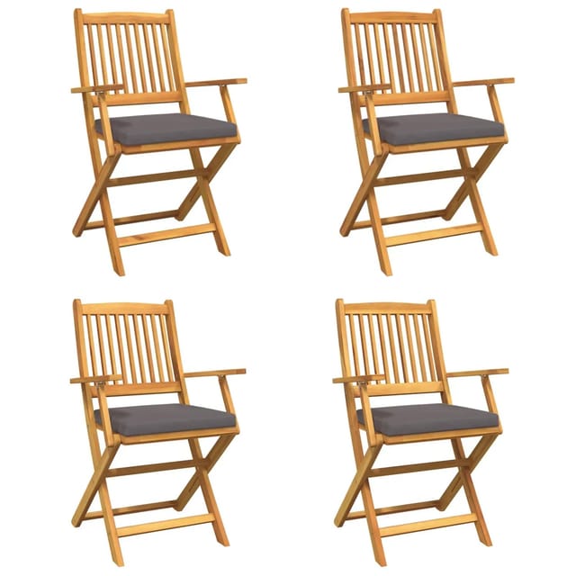 vidaXL Garten-Klappstühle mit Grauen Kissen 4 Stk Massivholz Akazie 3329124