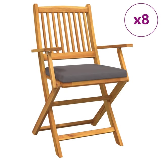 vidaXL Garten-Klappstühle mit Grauen Kissen 8 Stk Massivholz Akazie 3329132