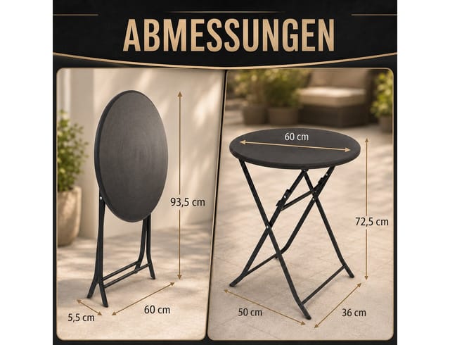 TRUTZHOLM Balkontisch Klapptisch Gartentisch Holzoptik Durchmesser 60cm Grau
