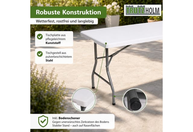 TRUTZHOLM Klapptisch 180x75x74 cm Kunststoff Stahl Gartentisch