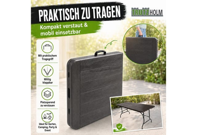 TRUTZHOLM Buffettisch Klapptisch 180x75 cm Holzoptik Klappbar Kunststoff