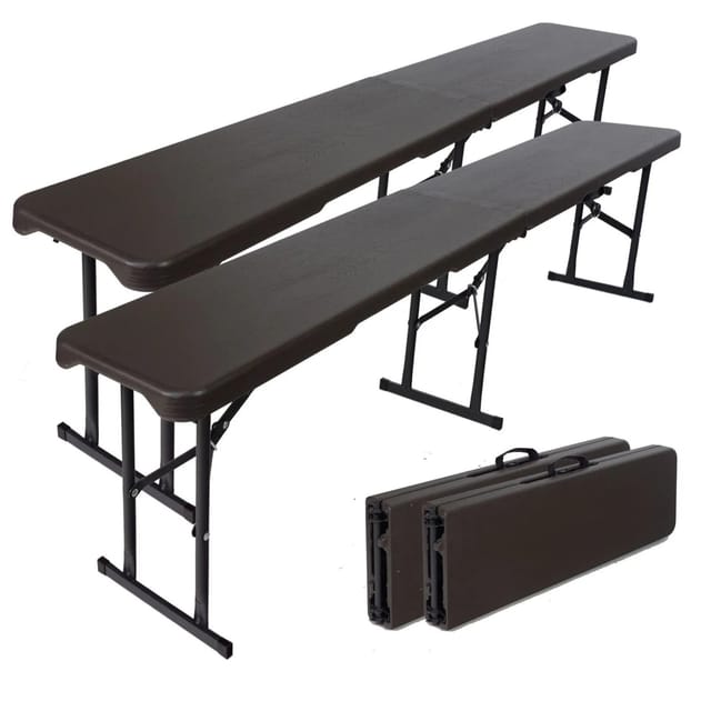 TRUTZHOLM 2x Bierbank Klappbank 180cm Kunststoff Holzoptik Grau