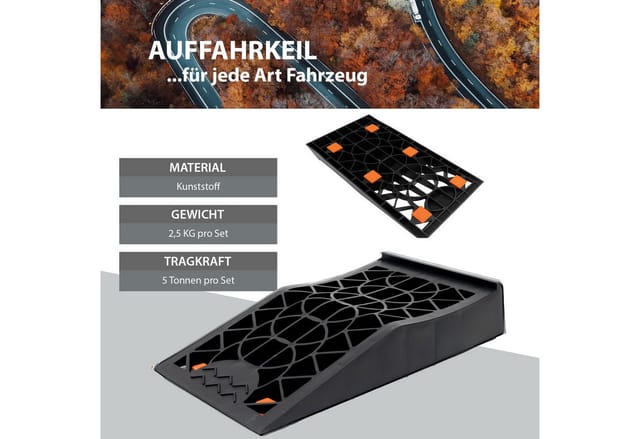 TRUTZHOLM 2x Auffahrkeil mit Überfahrstopper 42x23x8cm 5t Ausgleichskeil