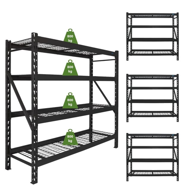 TRUTZHOLM 4x Schwerlastregal Enno 180x190x60 cm 3200 kg Stahl Stecksystem 4 Gitterböden