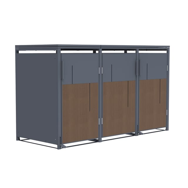 FM-SOLAR Mülltonnenbox anthrazit/Holz für 3 Mülltonne