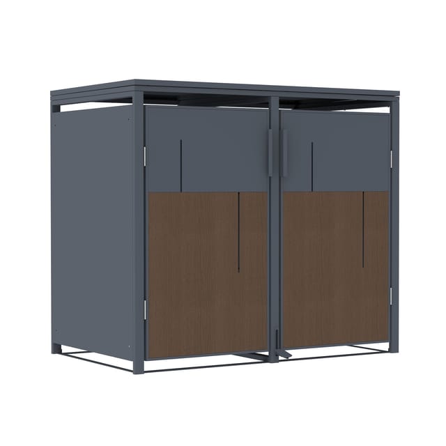 FM-SOLAR Mülltonnenbox anthrazit/Holz für 2 Mülltonne