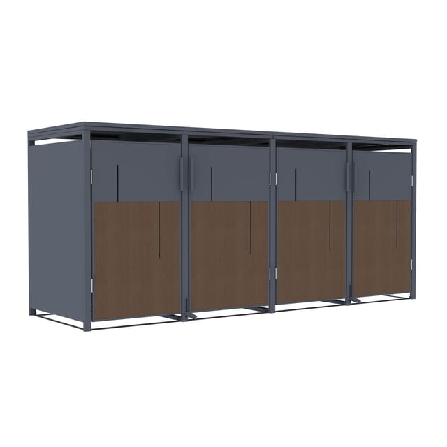 FM-SOLAR Mülltonnenbox anthrazit/Holz für 4 Mülltonne