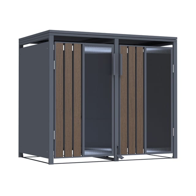FM-SOLAR Mülltonnenbox Holz/Plexiglas für 2 Mülltonne