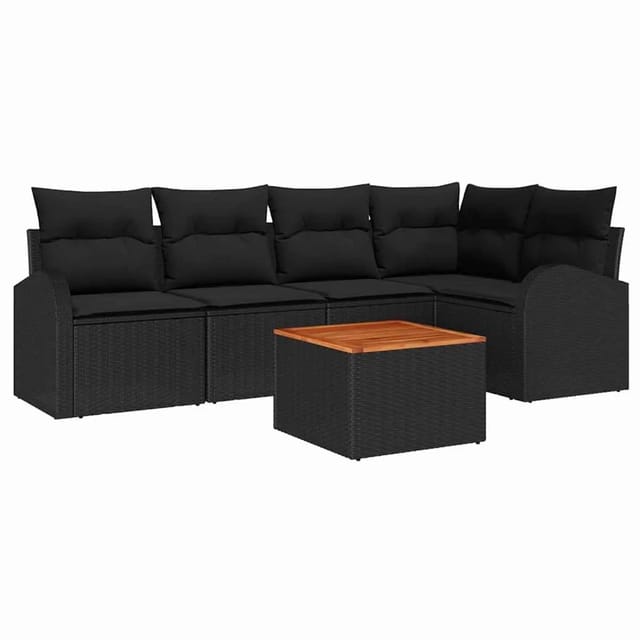 vidaXL Garten-Sofa-Set 6-Tlg Schwarz Poly Rattan 3347583