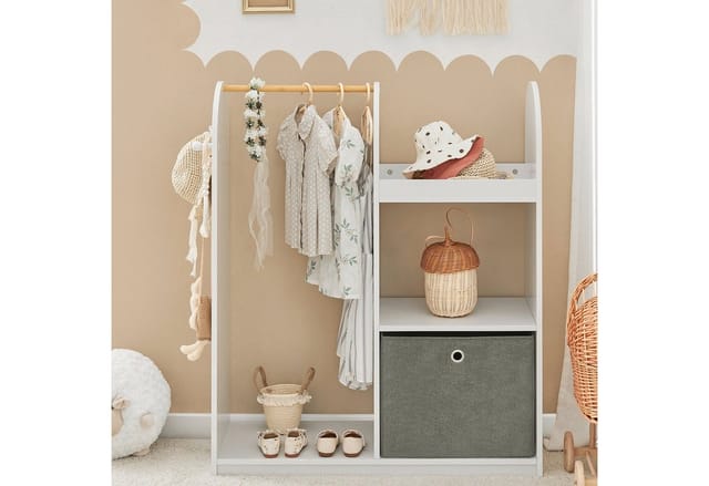SoBuy Kinderkleiderschrank mit 3 Haken Kleiderständer mit Box Weiß KMB40-W