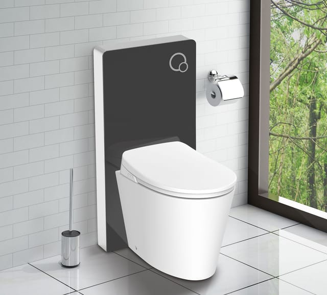 Glasdeals Sanitärmodul für Stand-WC Schwarzglas inkl. Betätigungsplatte – 6228