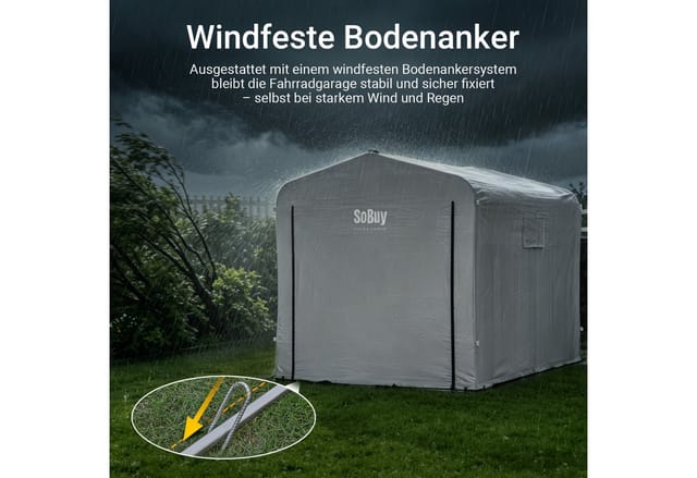 SoBuy Fahrradgarage für 2-4 Fahrräder Geräteschuppen mit UV-Schutz 159x165x219cm Grau KLS11-L-DG