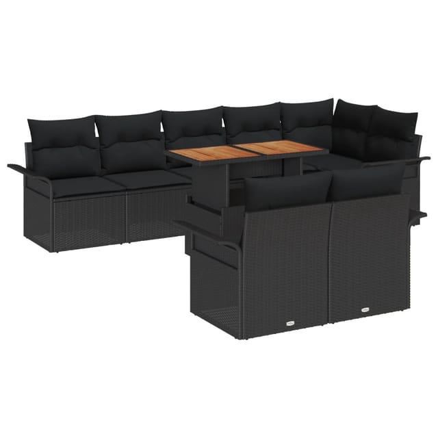 vidaXL Garten-Sofa-Set mit Speicher 9-Tlg Schwarz Poly Rattan 3358088