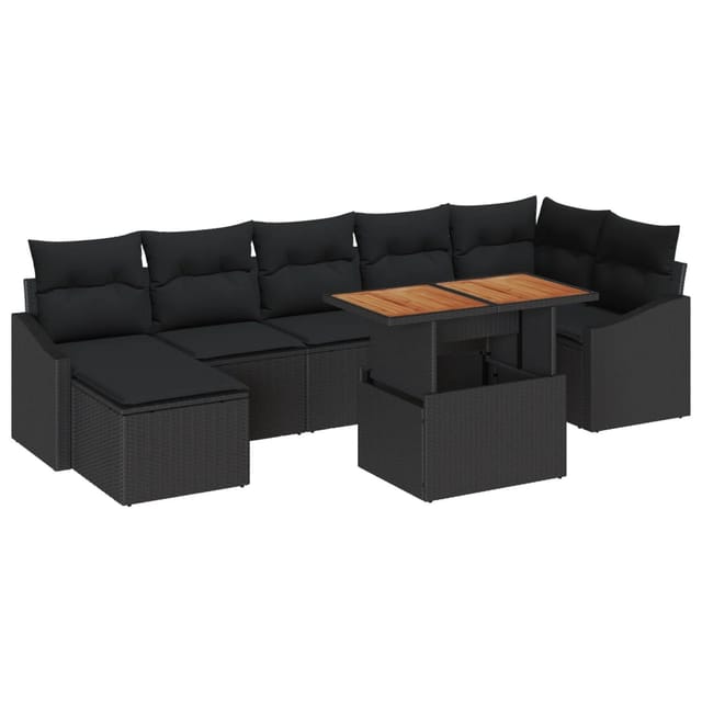 vidaXL 8-Teiliges Garten-Sofa-Set mit Kissen in Schwarz aus Poly Rattan 3358606