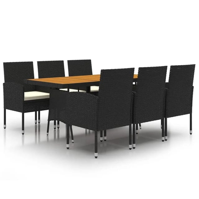 vidaXL 7-Tlg Garten-Essgruppe Poly Rattan Schwarz 3120108