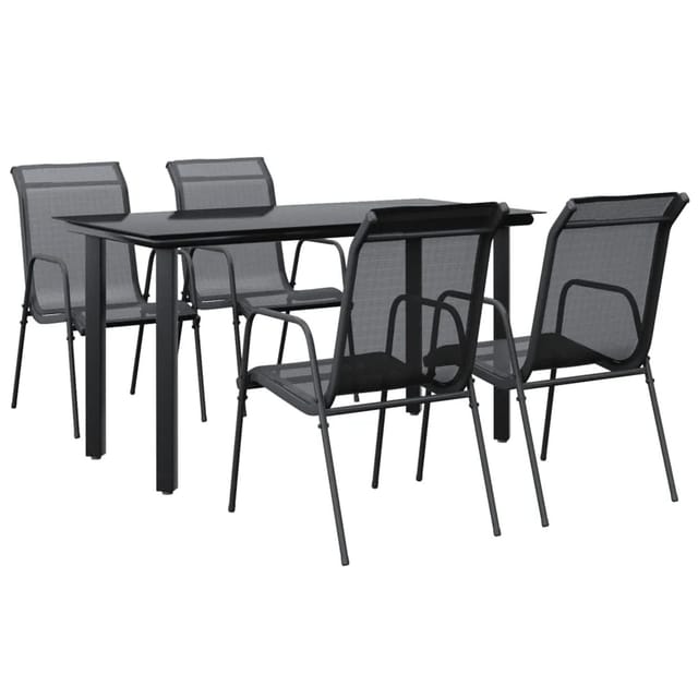 vidaXL 5-Tlg Garten-Essgruppe Schwarz Stahl und Textilene 3200692