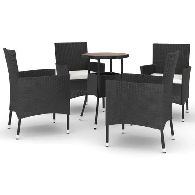 vidaXL 5-Tlg Garten-Bistro-Set mit Kissen Schwarz Poly Rattan 3187433