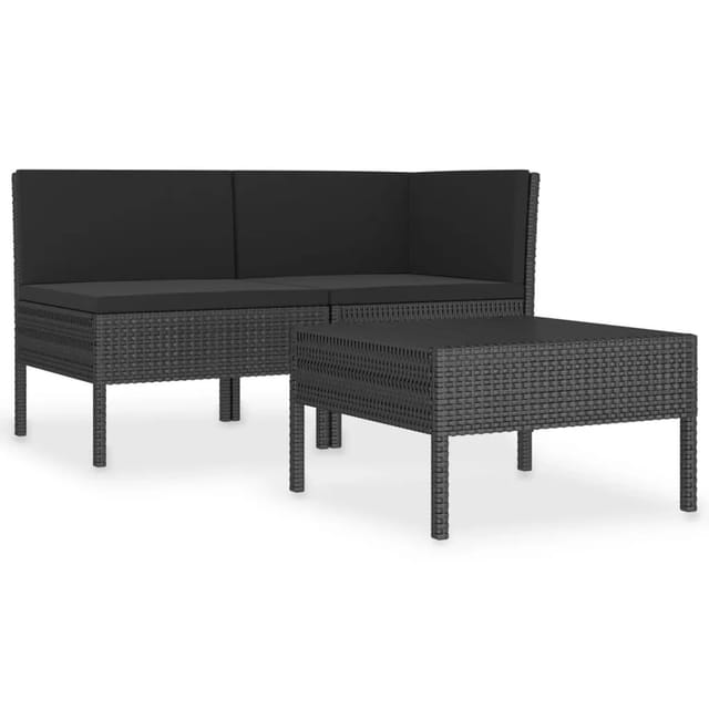 vidaXL 3-Tlg Garten-Lounge-Set mit Auflagen Poly Rattan Schwarz 310187