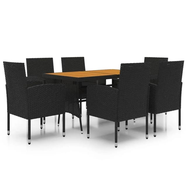 vidaXL 7-Tlg Garten-Essgruppe Poly Rattan Schwarz 3120101