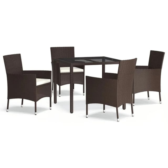 vidaXL 5-Tlg Garten-Essgruppe mit Kissen Braun Poly Rattan 3187309