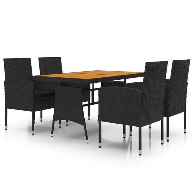 vidaXL 5-Tlg Garten-Essgruppe Poly Rattan Schwarz 3120099
