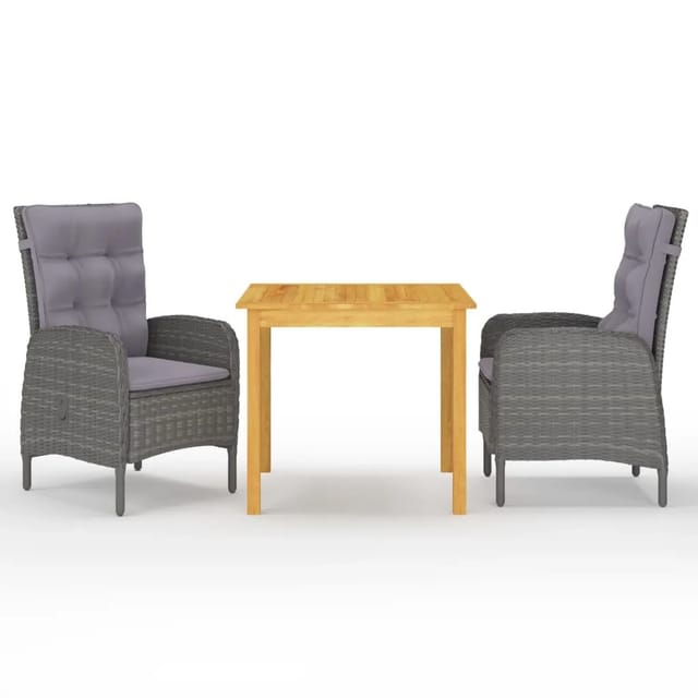 vidaXL 3-Tlg Garten-Essgruppe Grau 3067679