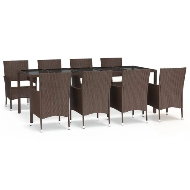 vidaXL 9-Tlg Garten-Essgruppe mit Kissen Braun Poly Rattan 3187314