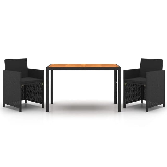 vidaXL 3-Tlg Garten-Essgruppe mit Kissen Poly Rattan Schwarz 3095498