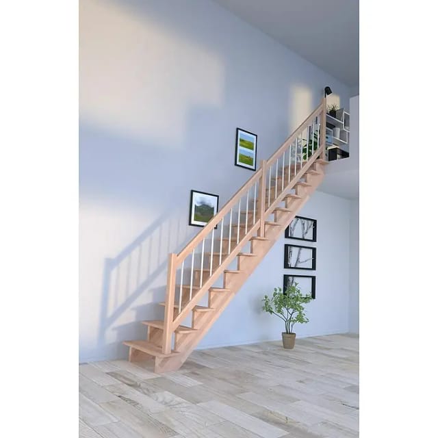 Treppe Lindos Eiche Gerade 80 cm Holz-Edelstahl-Geländer FSC®