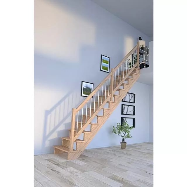 Treppe Lindos Eiche Gerade 100 cm Holz-Edelstahl-Geländer FSC®