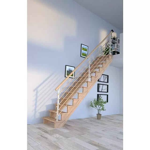 Treppe Lindos Eiche Gerade 80 cm Design-Geländer-Holzstäbe FSC®