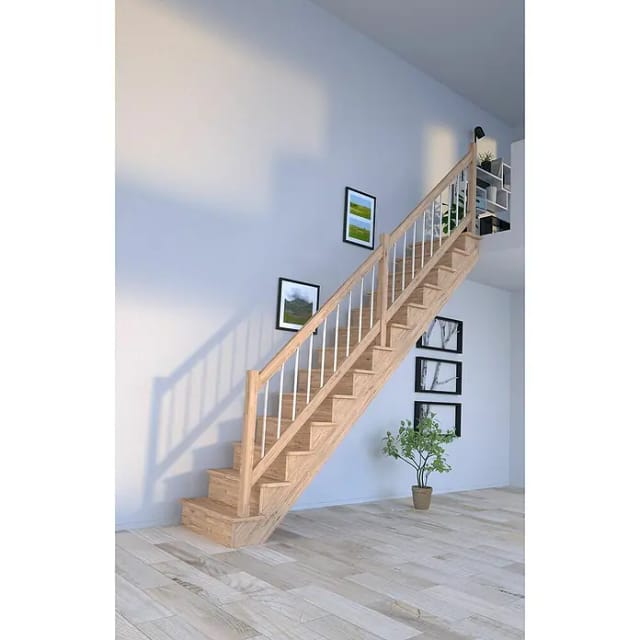 Treppe Lindos Eiche Gerade 80 cm Setzstufen Holz-Edelstahl-Geländer FSC®