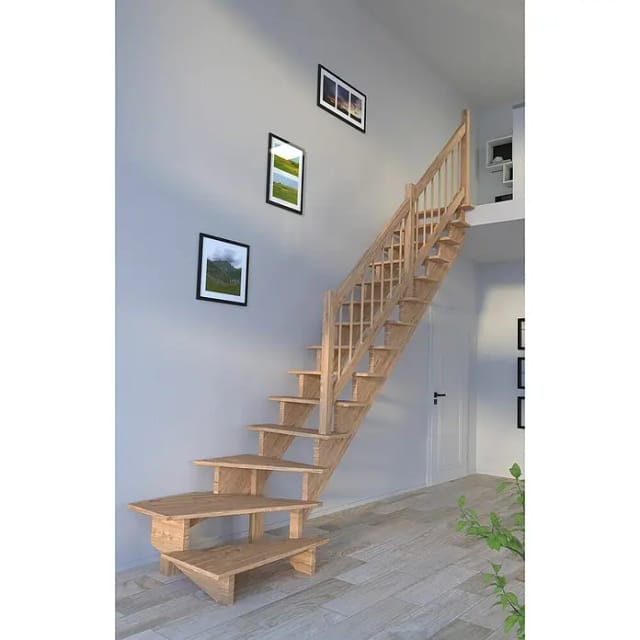 Treppe Lindos Eiche Gewendelt Rechts 80 cm Holz-Design-Geländer FSC®
