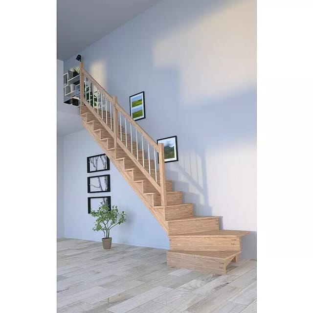 Treppe Lindos Eiche Gewendelt Links Setzstufen 80 cm Holz-Edel-Geländer FSC®