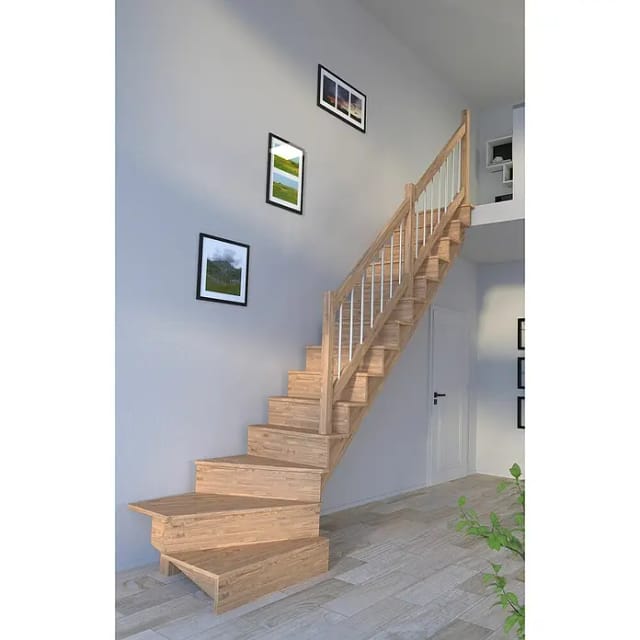 Treppe Lindos Eiche Gewendelt Rechts Setzstufen 100 cm Holz-Edel-Geländer FSC®