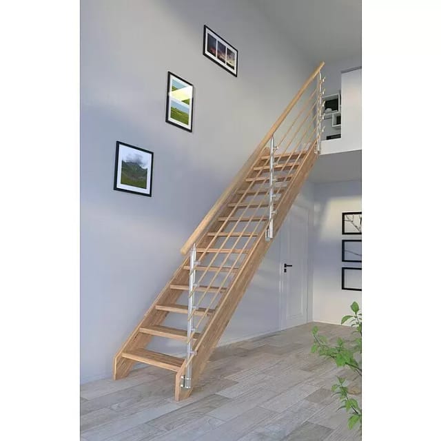 Treppe Mykonos Eiche Gerade Design-Geländer-Holzstäbe FSC®