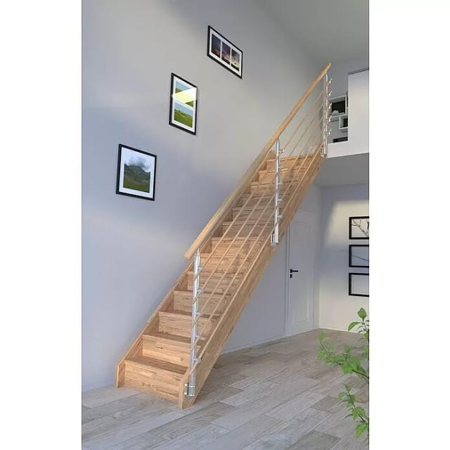 Treppe Mykonos Eiche Gerade Setzstufen Design-Geländer-Holzstäbe FSC®