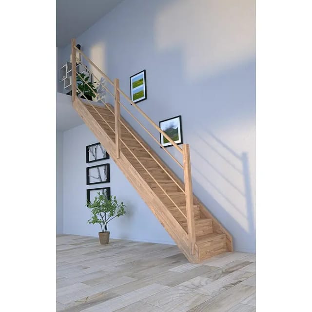 Treppe Mykonos Eiche Gerade Setzstufen Holz-Design-Geländer Links FSC®