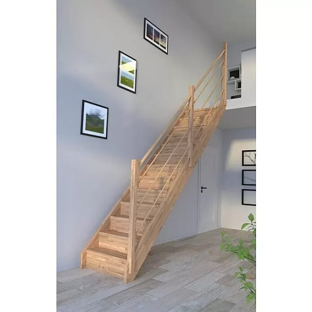 Treppe Mykonos Eiche Gerade Setzstufen Holz-Design-Geländer Rechts FSC®