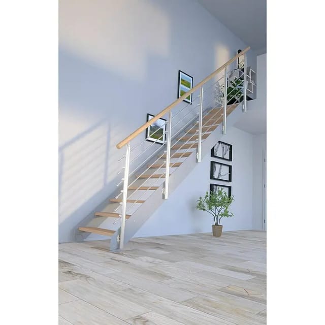Treppe Kos 13 Stufen Eiche Geölt 87 cm Design-Geländer Grau FSC®