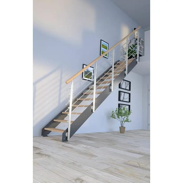 Treppe Kos 13 Stufen Eiche Rustik Geölt 87 cm Design-Geländer Anthrazit FSC®