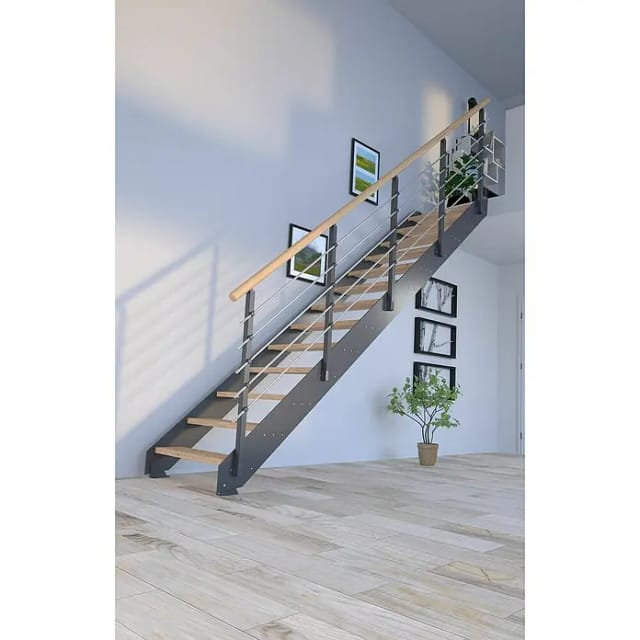 Treppe Kos 13 Stufen Eiche Rustik Geölt 85 cm Metallgeländer Anthrazit FSC®