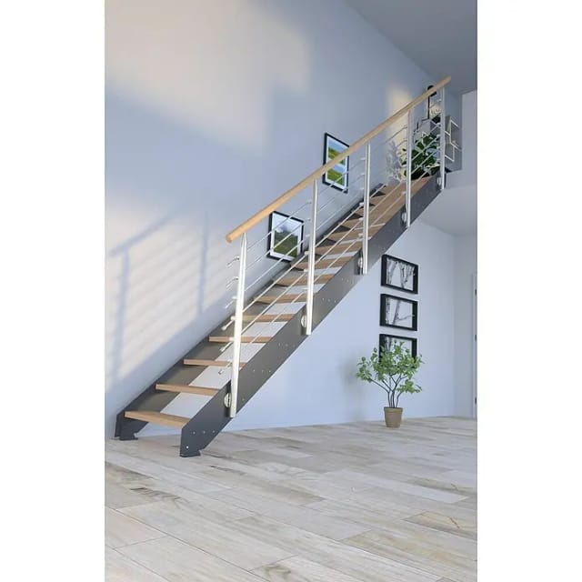 Treppe Kos 14 Stufen Eiche Geölt 87 cm Design-Geländer Anthrazit FSC®